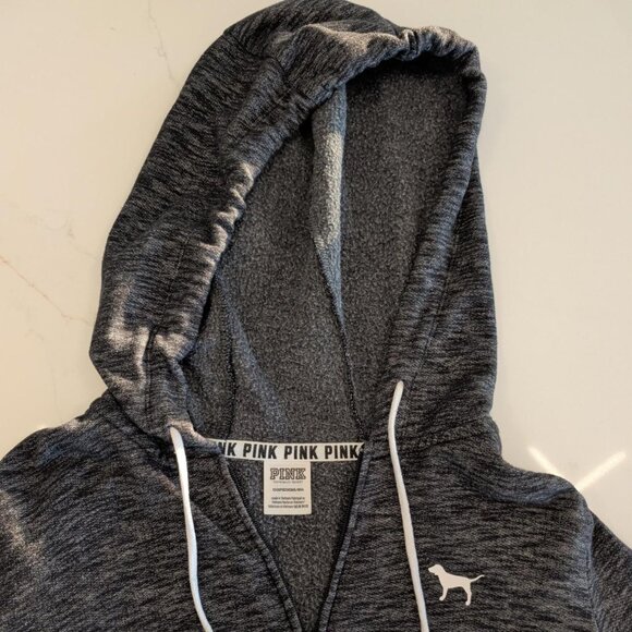 Victoriaβs Secret PINK Sz XS Snap Button Sleeve Full Zip Hoodie Gray Sweater Top - Picture 5 of 11